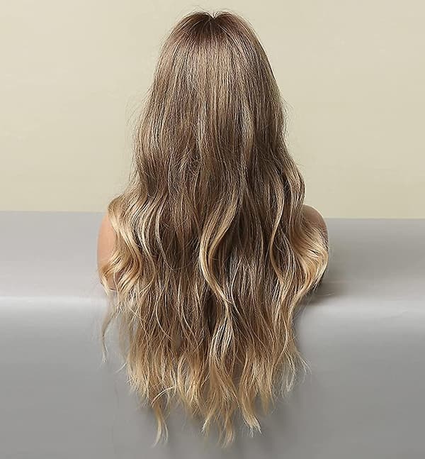 Ombre bruna perrucche per donne, capelli sintetici biondi ondulati Ombre parrucca, senza colla lunga