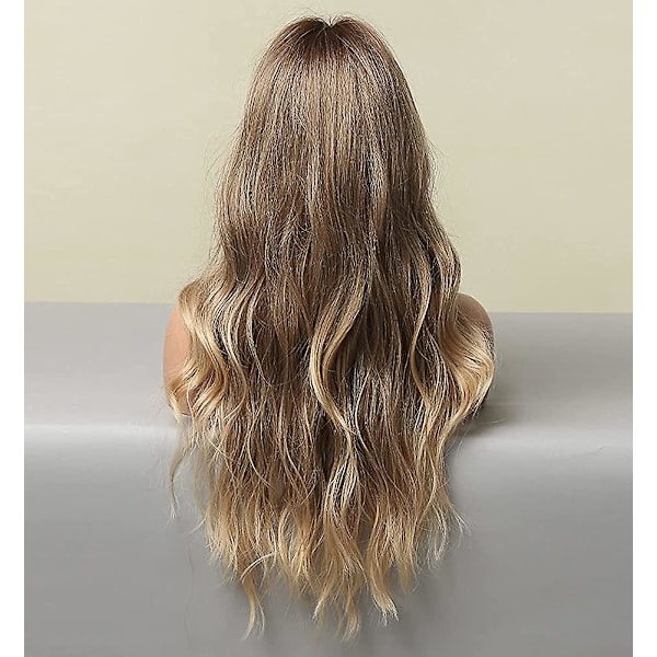 Ombre brune parykker for kvinner, syntetisk hår blond bølget ombre parykk, limfri lang
