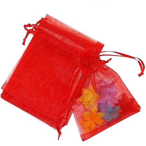 50 kpl Organza-lahjapusseja, 5x7 tuumaa, punainen, läpinäkyvä