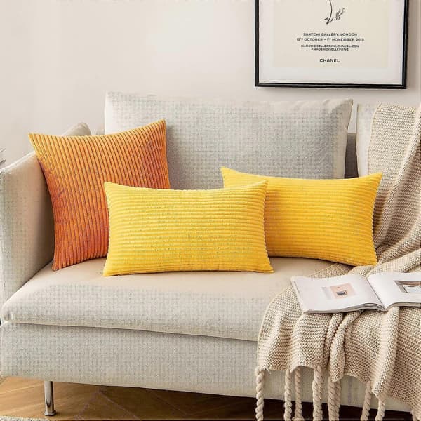 2-pack Corduroy Kuddfodral 12 x 20 tum Ländryggskudde Kuddfodral Guldgul Kuddfodral för Soffa Sovrum Soffan