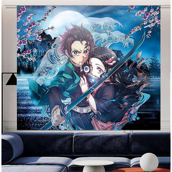 Demon Slayer Gobeläng Anime Gobeläng Cartoon Poster Bakgrund Gobeläng för Demon Slayer Fans för Presenter Konst Heminredning College Sovrum Födelsedagsfest