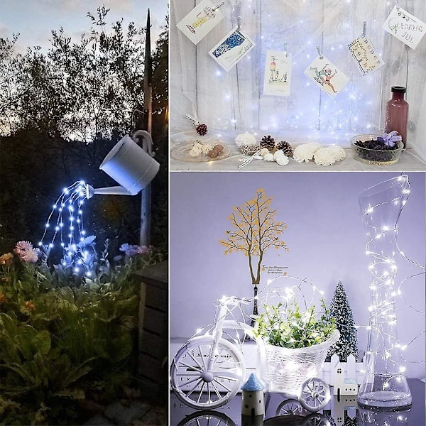 Lämpimän Valkoiset Aurinkopanelivalot Ulkokäyttöön, [2 Pakkausta] 12M 100 LED Aurinkopanelivalot 8 Tilaa Kuparilanka Vedenkestävä Koristevalot Puutarhaan, H