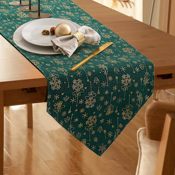 Julbordstablett Broderad Tablett Snöflinga Dekoration Julbordduk Klassisk Bordduk, 180x30cm (grön)
