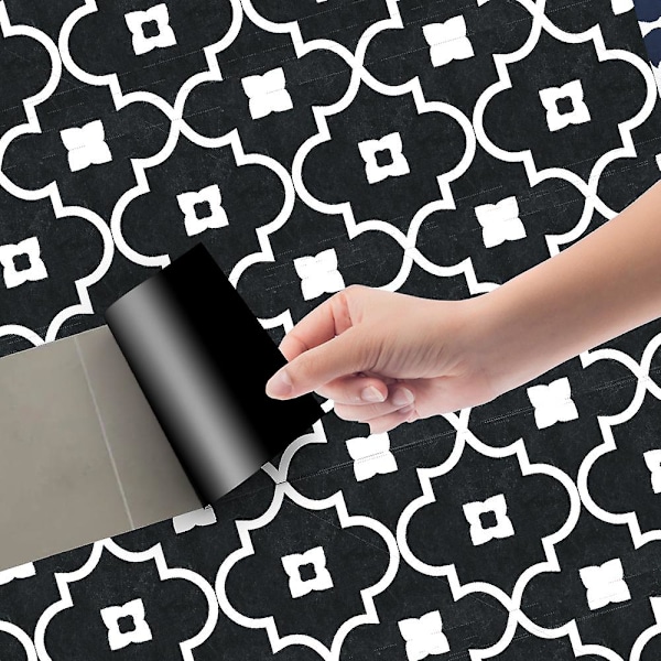 Utrikeshandel Idéer Minimalistisk Svart och Vit Små Blommor Mönster Vinyl Kakel Dekal DIY Klistermärke Väggklistermärke Golvdekal