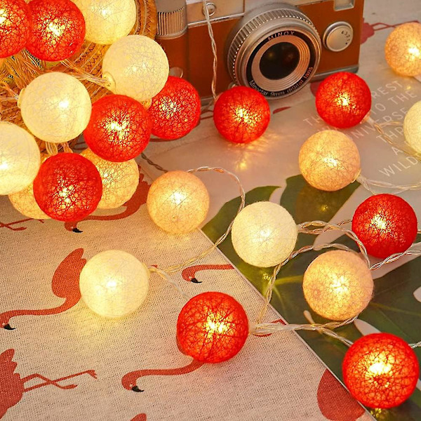 Bomuldslyskæder - 6,5ft 20 LED Bomuldsbold Fe-lyskæder USB Strømadapter Mini Globe Boldlys til Soveværelse Fest