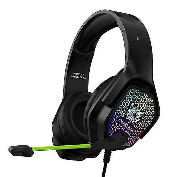 Gaming Headset med mikrofon brusreducerande RGB trådbunden hörlurar för dator PS4 Xbox One (SVART)