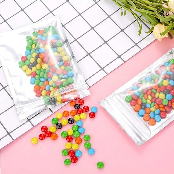 3,2 x 4,3 tum Mylar-påsar Återförslutningsbara Små Folie-påsar För Matförvaring Transparent Silver Plast Blixtlås Förpackningsväska Godis Smycken Läppglans Prov P
