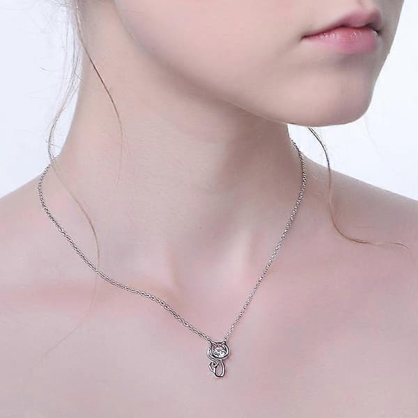 Koreansk stil Mode Kvinnor Silver Söt Kattform Hänge Halsband Flickvänsgåva