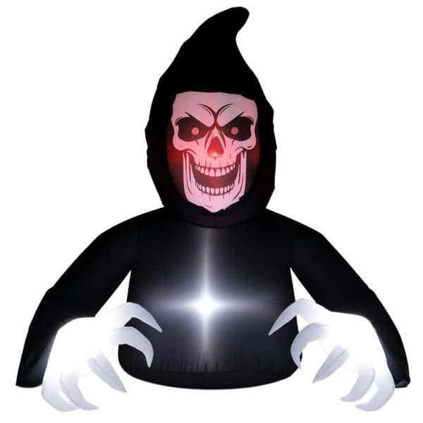 Sensenmann LED oppustelig Halloween-dekoration med blæser til haven, lavet af sort polyester, 190 × 115 × 180 cm