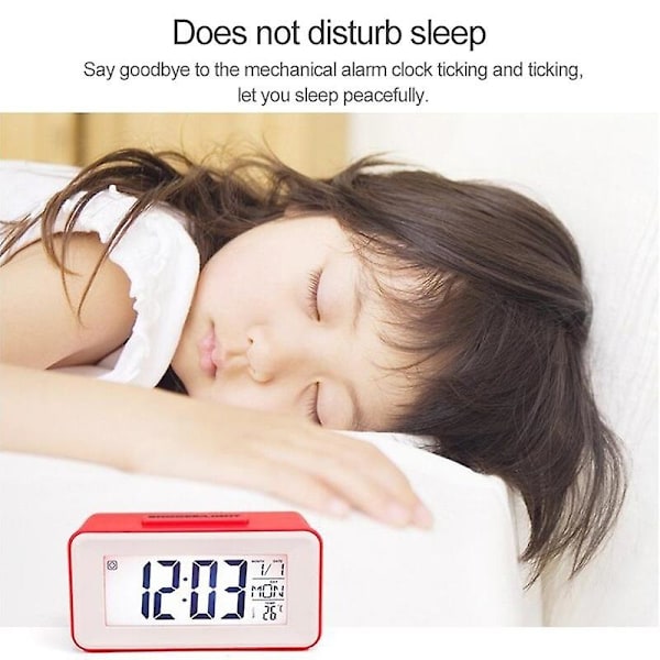Multifunktionell elektronisk digital snooze väckarklocka Mini LED bakgrundsbelysning Digital elektronisk barnklocka med kalender temperatur Smart digital bordsal