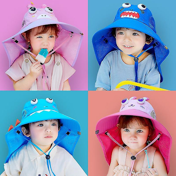 Upf50+ Barne Solhatt Sommer Fiskerhatt Solhatt Utendørs Solhatt（58cm，hai）