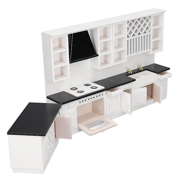 Dockhusköksskåp Set 1/12 Björkträ Miniatyr Bar Disk för Dockhus Dekoration