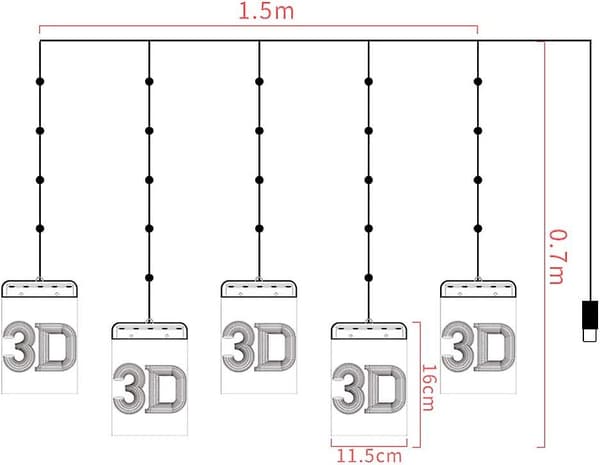 5 i 1 3d lysgardin LED-fe-lys 1,5 meter 5 lys LED USB-vinduesgardinlys