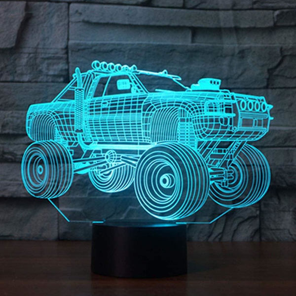 Abstrakt 3D SUV Monster Truck Optisk Illusion Nattlampa 7 Färgbyten Touch Switch USB-driven LED Halloween Skrivbordslampa för Semesterfödelsedagspresent