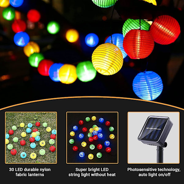 Solcellslingor, 6,5 m 30 LED flerfärgade utomhus solcellslyktor Ip65 vattentät 8 lägen slingor lykta för trädgård uteplats gård bröllopsfest