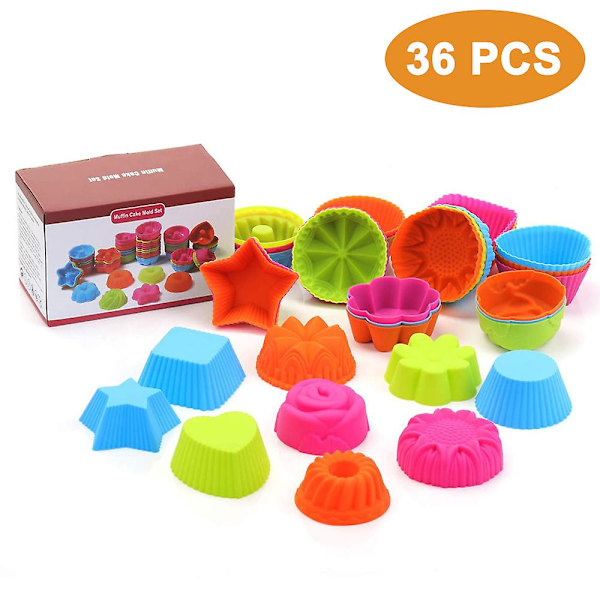 36 Pieces Silicone Muffin Cups Reusable Silicone Baking Cups Muffin Cups Cupcake Cups (9 Molds)