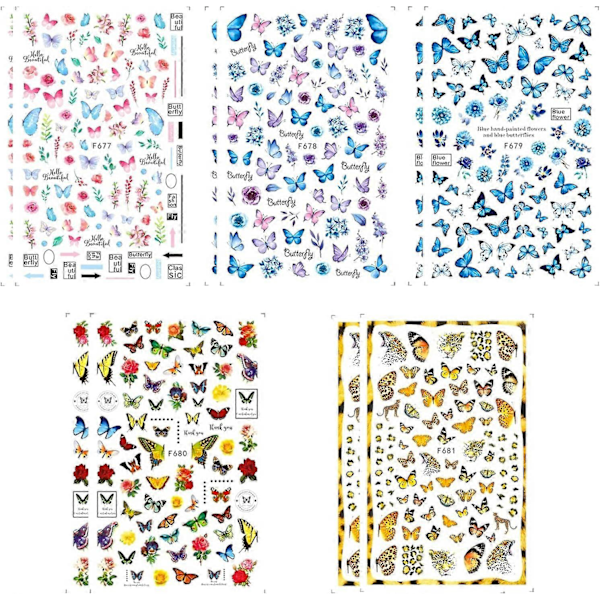 10 Ark Fjärils Nagelkonst Dekaler Självhäftande Nageldekaler Vattenöverföring Vanessa Designs Dekorationer för Nagelgel Polish
