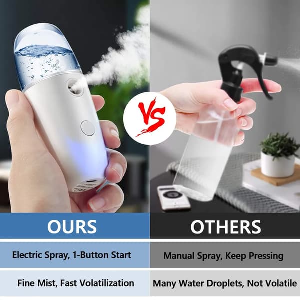 Små sprayflaskor, elektrisk plastspruta för fin dimma för rengöring och hårvård, handfyllbar, påfyllningsbara mini-tomma sprayflaskor