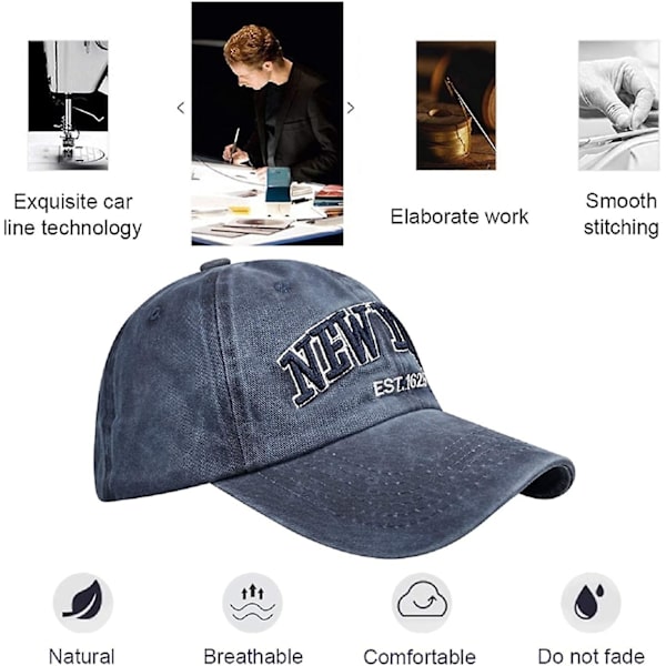 Unisex Baseball Cap New York Broderi Justerbar Bomulds Sommer Sol Hat Polo Style Klassisk Sports Casual Hip Hop Cap（Blå）