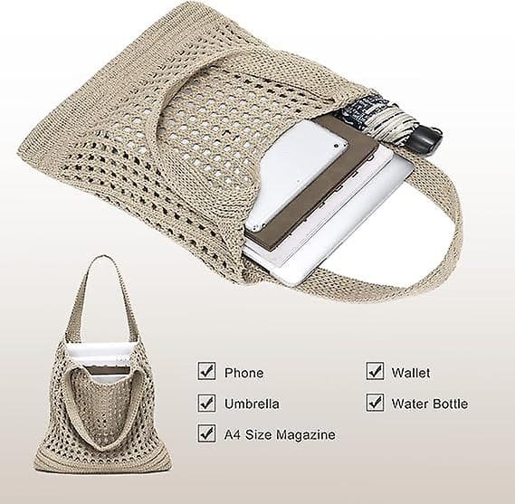 Virkad Tote Bag Estetisk Mesh Strandväska För Kvinnor