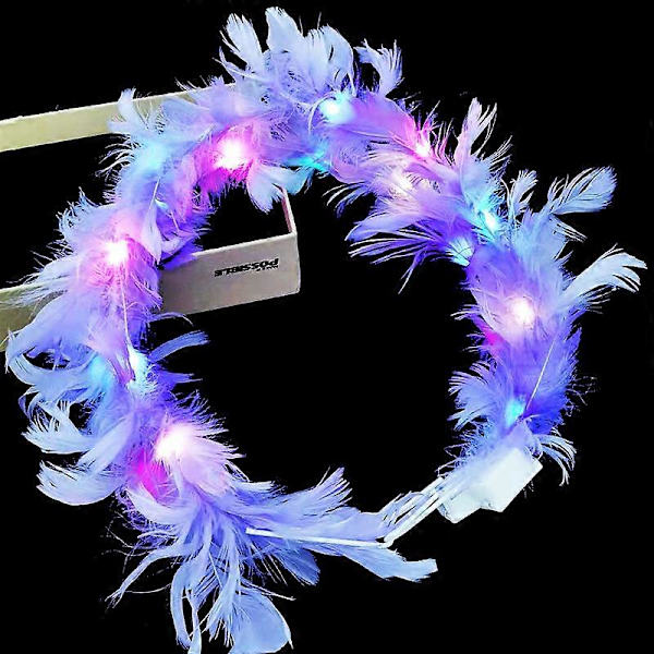 4-pack Blomsterkrans, Fjäderkrans Hårband Luminous med 10 LED-lampor, Ljusa Huvudbonader med Färgväxlande LED-lampor, Bröllop Festivalfest