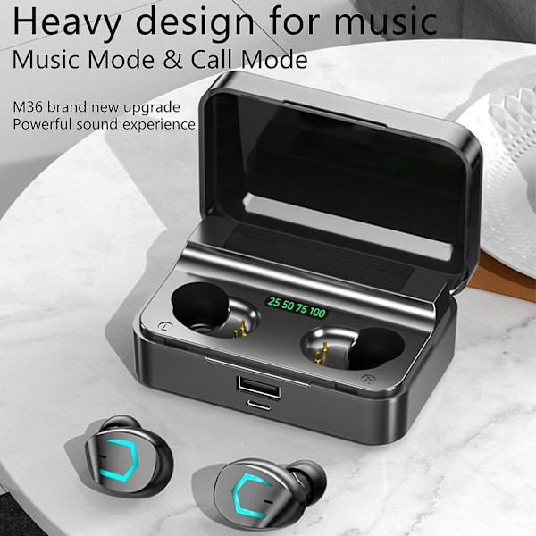 Langattomat nappikuulokkeet Bluetooth-kuulokkeet syvällä bassolla ja LED-näytöllä