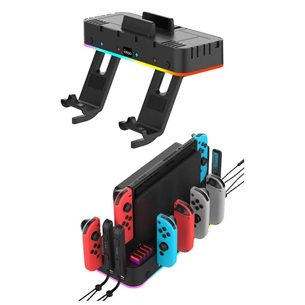 Väggmonterad laddare för Switch Host med flera funktioner, RGB-bländande färg, hängande laddare för Switch Host, väggfäste, NS-grepp, dockningsladdare (som visas)