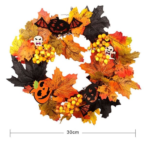 Kunstig gresskarkrans - Flerfarget - Med lys - Høst-/Halloween-dekorasjon