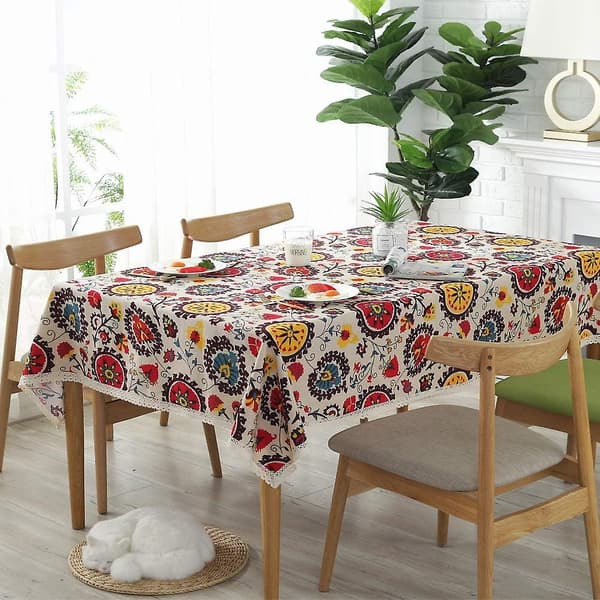Bomullsdukar Rektangulär Duk Solros Duk Spets Bordsskydd Mångsidig Inomhus Och Utomhus (120 X 120 Cm, Solros)