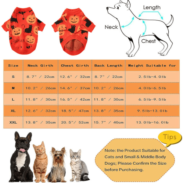 Hunde Kat Halloween Sweater Hunde Halloween Kostume Pet Halloween Pet Græskar Sweater Strikket Stof Katte Græskar Sweater - Orange