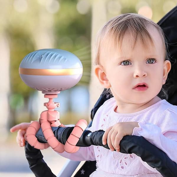 Bärbar fläkt för barnvagn med stativ, Jellyfish-design, blå