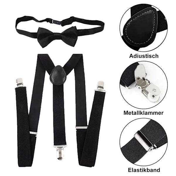 Hängslen och flugset, justerbar fluga för män, elegant accessoar, hängslen för bröllop och affärsevenemang