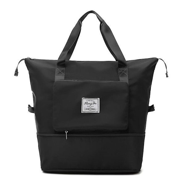 Sammenleggbar treningsbag, vanntett tote duffel bag, håndveske med stor kapasitet, reisesport, 1 stk - svart