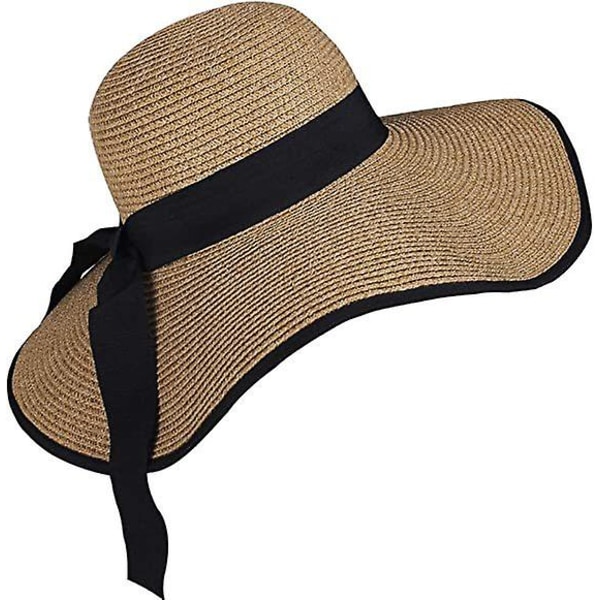 Solskyddande stråhatt för kvinnor M56-58 cm bred brätte sommarhatt hopfällbar mjuk strandhatt för kvinnor