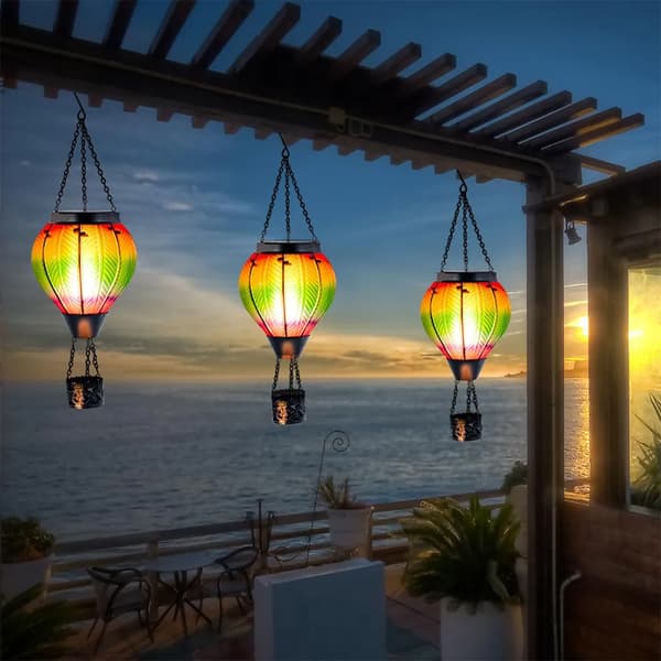 Varme luftballon solcellelamper, udendørs jern glas lysekrone, have dekorative lamper, IP55, LED solcelle lysekrone, LED solcellelamper