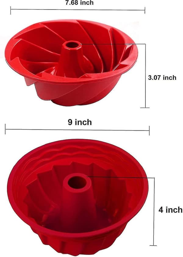 Silikone bageforme 2-pak, riflet rund kageform, non-stick kageform til gelé, budding, gelatine, brød, rør bageudstyr rød