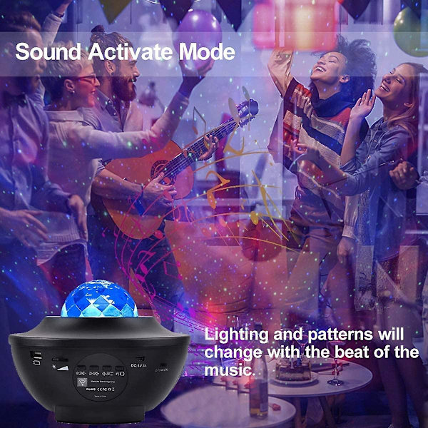 Led-projektorljus Ocean Wave Night Projector med Bluetooth-musikhögtalare