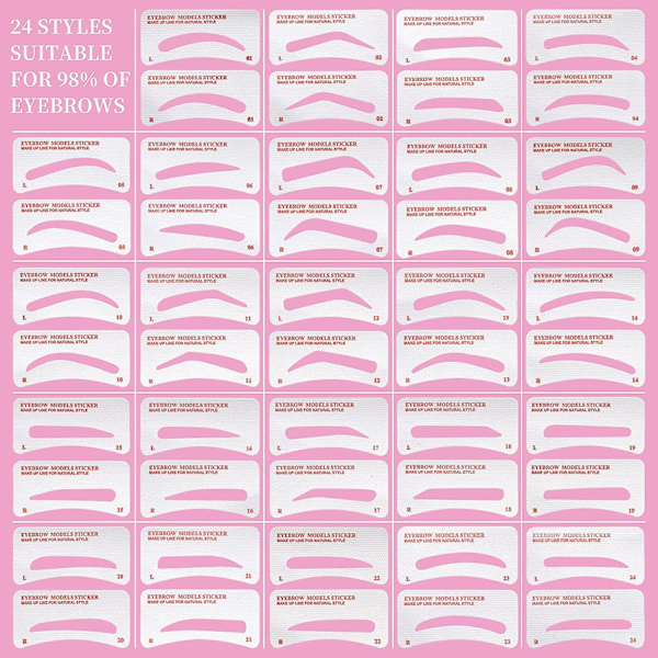 Ögonbrynsmall Ögonbrynsformare Set 24 Stilar 3 Minuter Makeup Verktyg, återanvändbara Ögonbrynsmall Ögonbrynsgel Ögonbrynsfärg Färgstenciler, lämpliga för 98% F