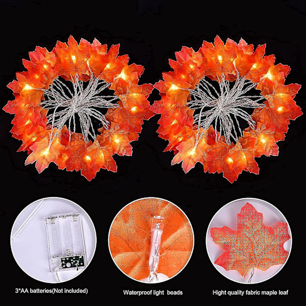 Höstljus Höstdekor Höstdekorationer för hemmet Totalt 19,6 fot 60 LED [2-pack]