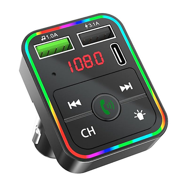 Trådløs Bluetooth5.0 Fm-sender Dobbelt Usb&type-c Hurtigoplader Bluetooth Bilsæt Bil Mp3-afspiller Radioadapter Understøtter håndfri opkald Tf-kort