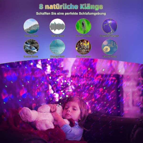 Led Stjernehimmel Projektor, Vandbølger Natlys Stjernelampe Med Bluetooth Højttaler Musik, Timer