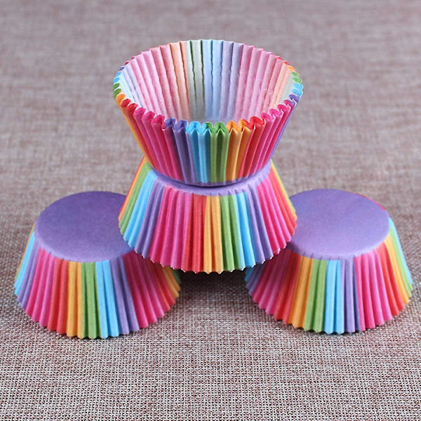 100 stk. cupcakeforme, kagepapirkopper, regnbuebageforme til husholdningsovn