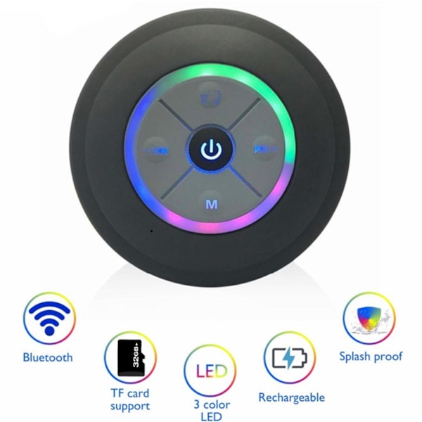 Bluetooth-högtalare Bluetooth Vattentät Trådlös Högtalare LED Handsfree-samtal Bluetooth-kompatibel Högtalare Med Sugkopp