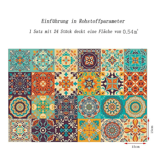 Flis-klistremerker mandala veggflis-klistremerker 20 stk PVC flis-klistremerker fliser selvklebende tapet vanntette veggklistremerker for kjøkken, skap, møbler, bord