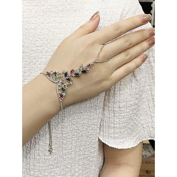 Boho Sommerfugl Finger Ring Armbånd Kvinder Piger 14k Guldbelagt Farverige Kubiske Zirkonia Slave Håndkæde Sele Spænde Smykker
