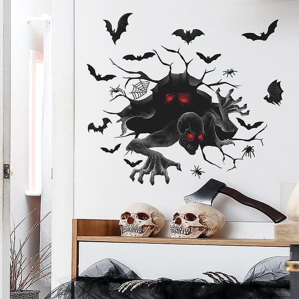 Dww-trasiga väggröda ögon dödskallar fladdermus Halloween sovrum inredning väggdekaler