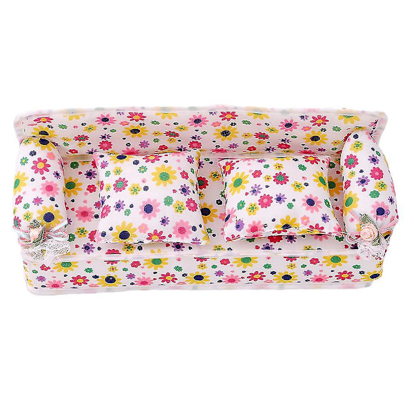 Børns Miniature Blomstersofa Mini Klud Blomsterprint Sofa med Puder Legetøj Dukkehus Møbler Legetøj