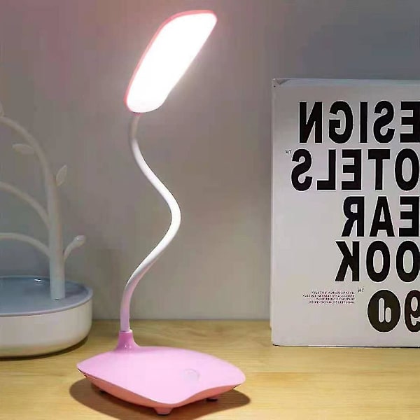 Led-ladelampe for studenter, kontor og skrivebord, USB-lampe som kan lades (rosa)