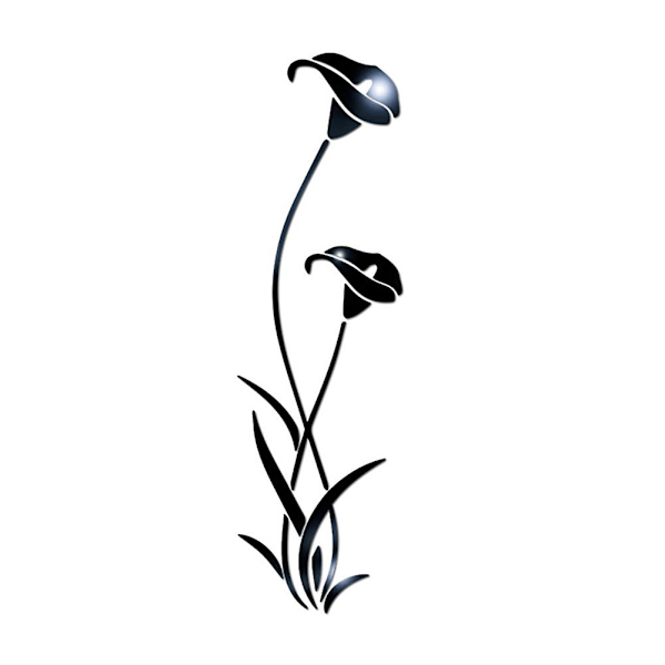Akryl vægklistermærke 3D blomsterstil spejl overflade kunst vægklistermærke til hjemmet（sort）