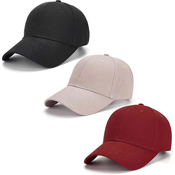 3-pack Heilwiy Unisex enfärgad bomull keps med rem baktill, justerbar, one size passar de flesta, present